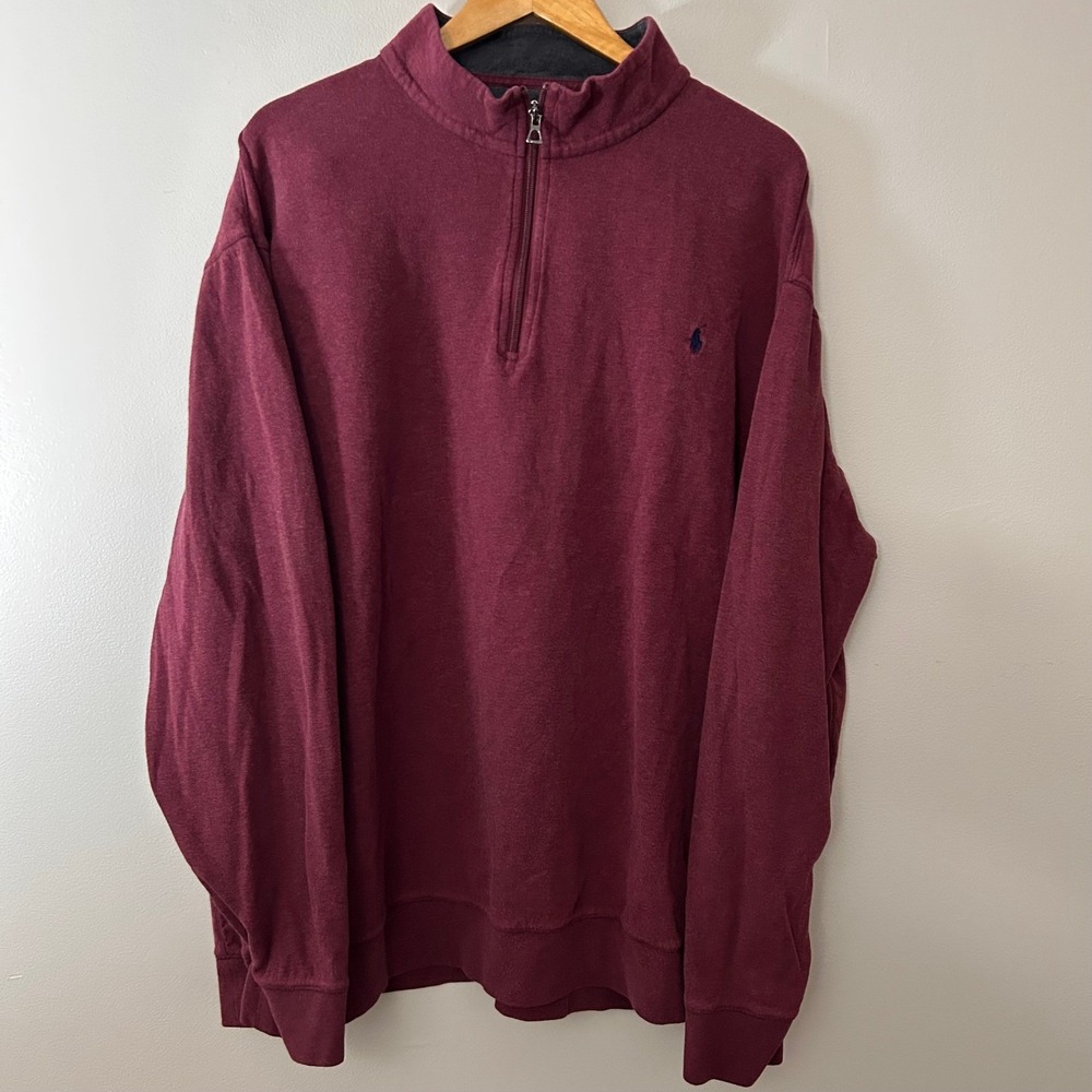Polo Ralph Lauren Sweatshirt Mens 3XLT Maroon Red 1/4 Zip Pullover Stretch Pony